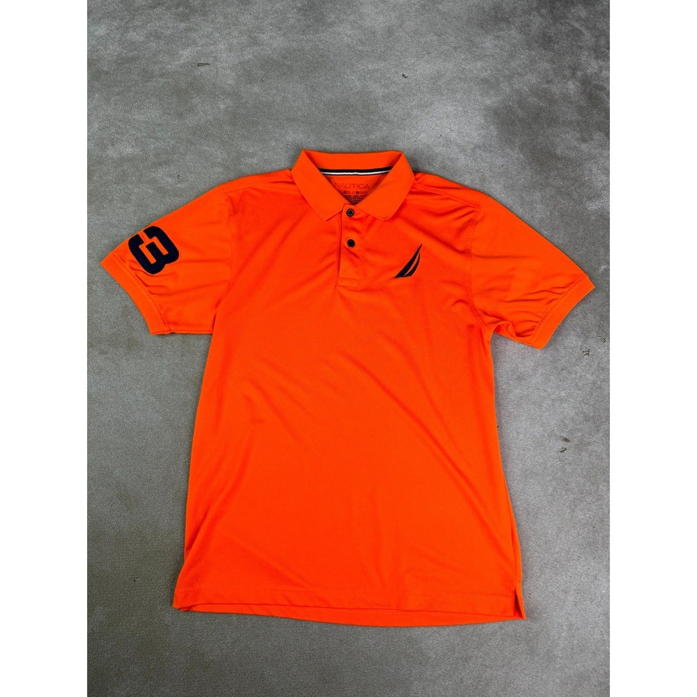 Nautica Polo Shirt Boys XL 18-20 Orange Anchor Logo Golf Performance Resort Wear